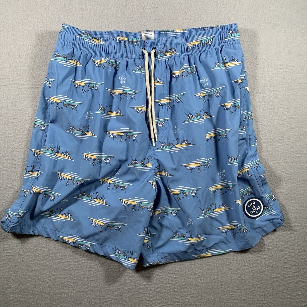 Life Is Good Men's Board Beach Shorts Blue Boat Size S Americana